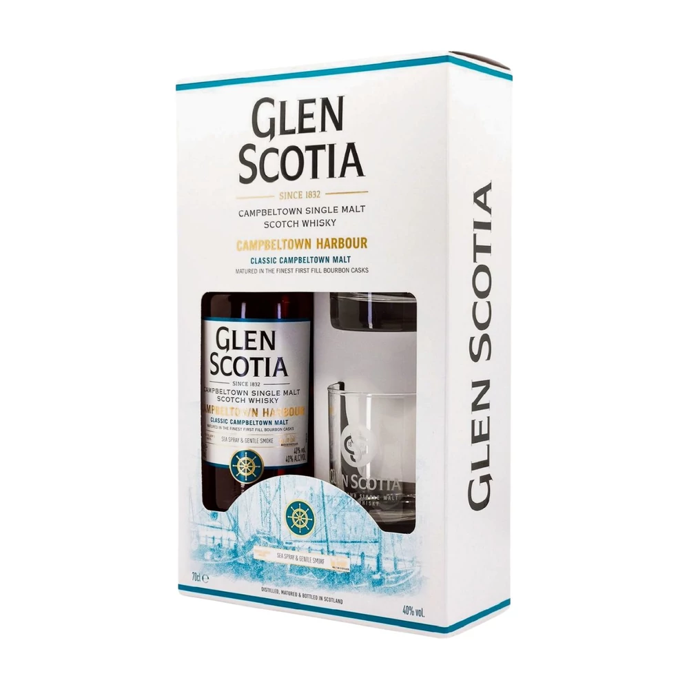 Glen Scotia Campbeltown Harbour whisky ajándékcsomag 2 pohárral