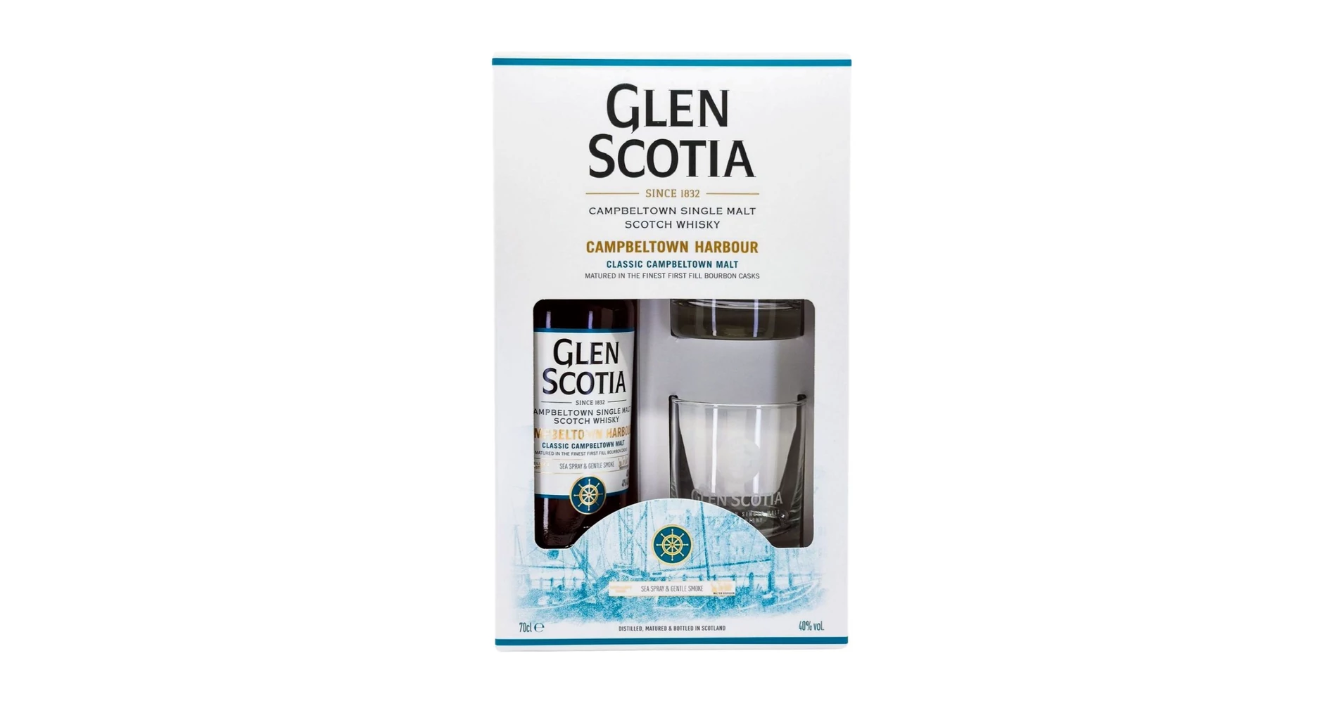 Glen Scotia Campbeltown Harbour whisky ajándékcsomag 2 pohárral