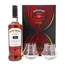 Bowmore 15 éves Ajándékcsomag 2 pohárral DRS (0,7 l, 43%)