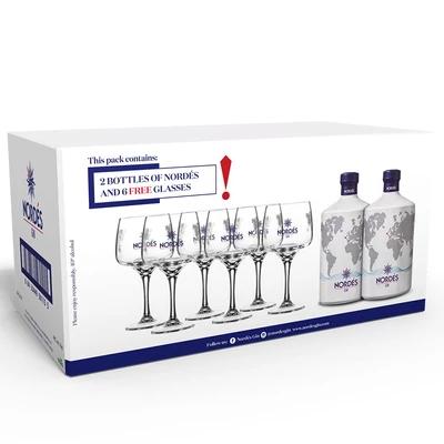 Nordes gin díszdobozban 6 pohárral DRS (2x0,7L / 40%)