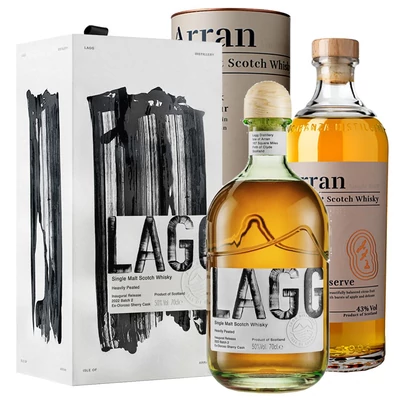Arran sziget whisky-csomag (Lagg Inaugural 2 és Arran Barrel Reserve) (2x0,7L / 50% és 43%)
