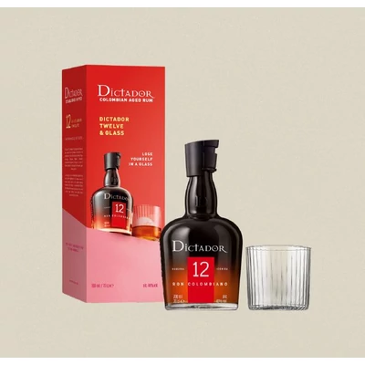 Dictador 12 éves rum ajándékcsomag 1 pohárral (0,7L / 40%)