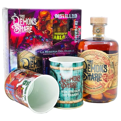 The Demons Share 6 éves rum ajándékcsomag két alumínium pohárral DRS (0,7L / 40%)