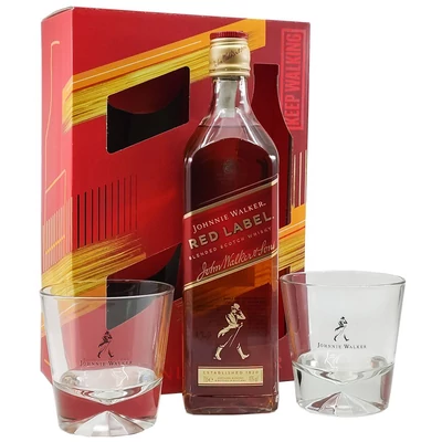 Johnnie Walker Red Label díszdobozban 2 pohárral DRS (0,7L / 40%)