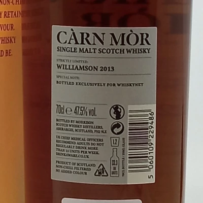 Williamson 9 éves Cárn Mór Strictly Limited WhiskyNet Edition whisky (0,7L / 47,5%)