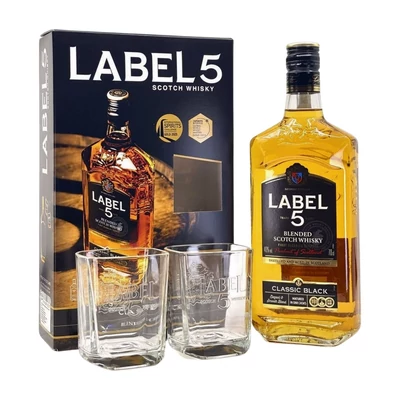 Label 5 Classic Blended whisky ajándékcsomag 2 pohárral DRS (0,7L / 40%)