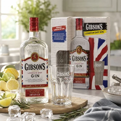 Gibson’s gin ajándékcsomag 1 pohárral DRS (0,7L / 37,5%)