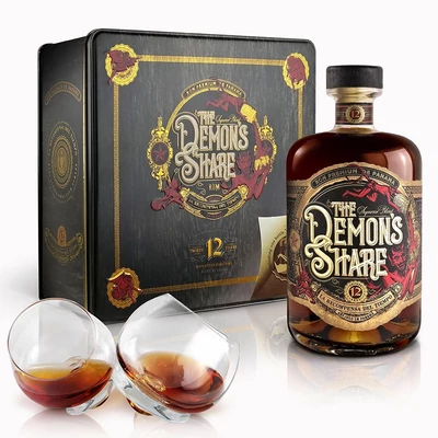 The Demons Share 12 éves rum ajándékcsomag 2 pohárral DRS (0,7L / 41%)