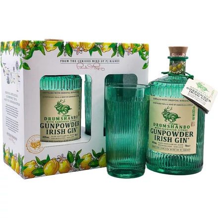 Drumshanbo Gunpowder Sardinian Citrus gin díszdobozban 1 pohárral DRS (0,7L / 43%)
