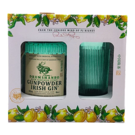 Drumshanbo Gunpowder Sardinian Citrus gin díszdobozban 1 pohárral DRS (0,7L / 43%)