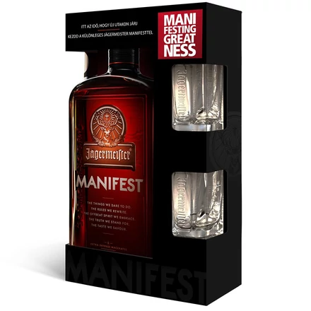 Jägermeister Manifest díszdobozban 2 pohárral (1L /38%)