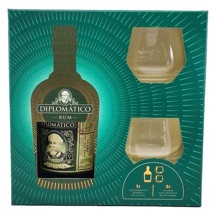 Diplomatico Exclusiva rum 2 db Old Fashioned pohárral Új Design DRS (0,7L / 40%)