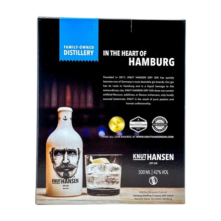 Knut Hansen Dry gin díszdobozban 1 pohárral (0,5L / 42%)