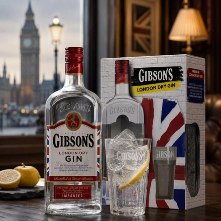 Gibson’s gin ajándékcsomag 1 pohárral DRS (0,7L / 37,5%)