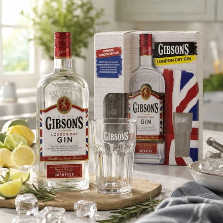 Gibson’s gin ajándékcsomag 1 pohárral DRS (0,7L / 37,5%)