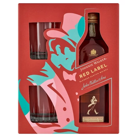 Johnnie Walker Red Label díszdobozban 2 pohárral DRS (0,7L / 40%)
